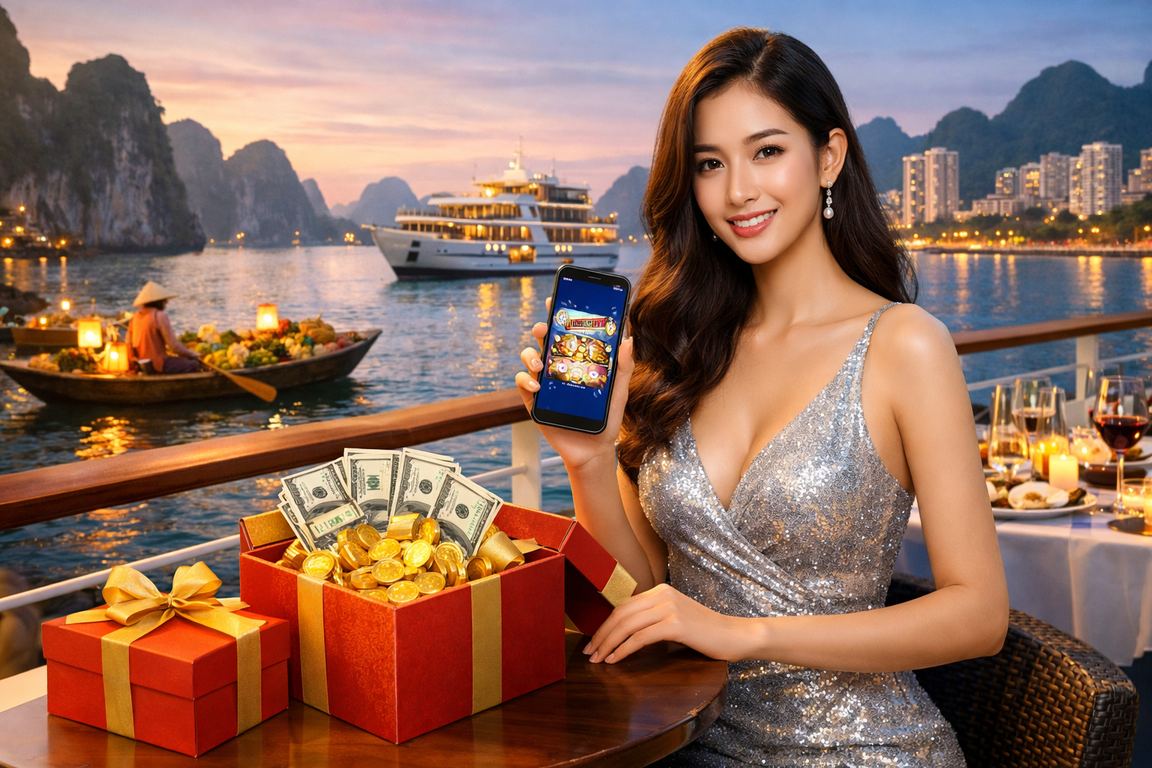Người dùng trải nghiệm casino mobile tại Hạ Long với phong cảnh thiên nhiên